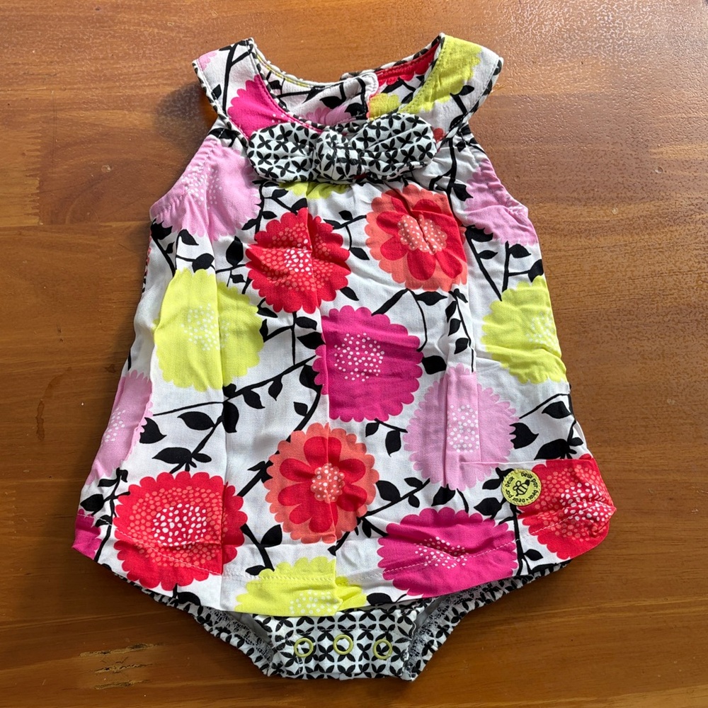 Deux par Deux Black and White Patterned Baby Romper